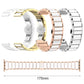 Ceramic stainless steel watch bands in white, gold, rose gold, and silver; one shown extended.