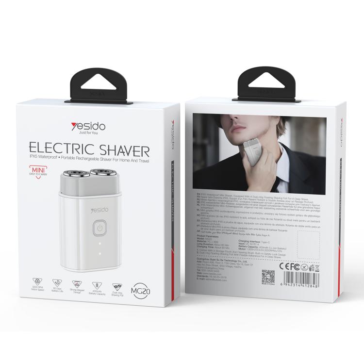 Portable electric shaver in white retail box, MG20