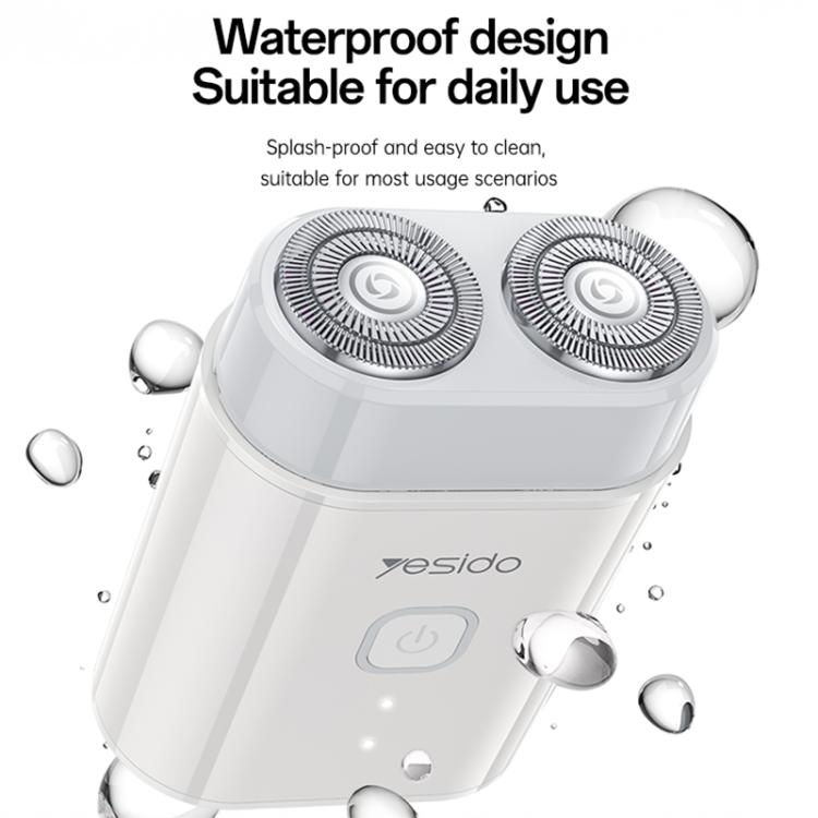 Waterproof electric shaver with two round foil heads and raindrop design, white