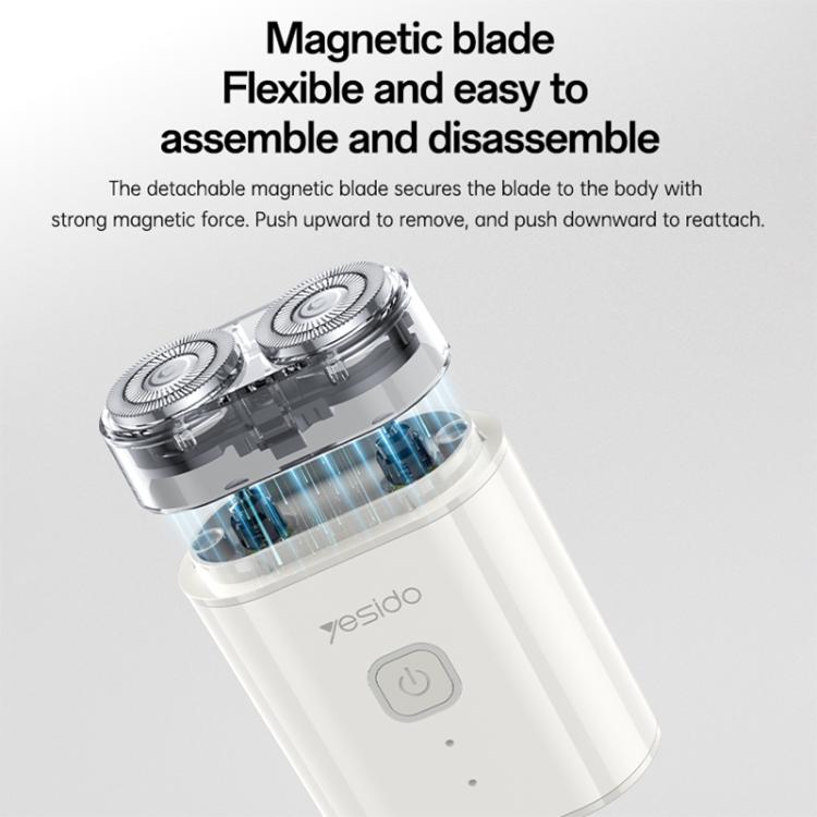 Electric shaver with detachable magnetic blade head and clear chamber, white body