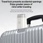 Portable electric shaver upright with travel-lock design, shown near a suitcase handle
