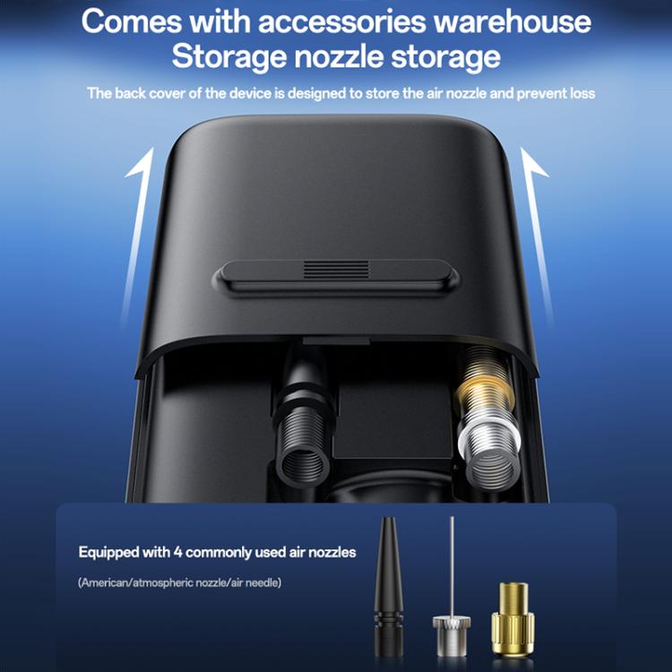 Cordless car tire inflator nozzle ports with dual metal connectors on top