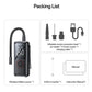 Cordless tire inflator kit with hose, nozzle adapters, and charging cable