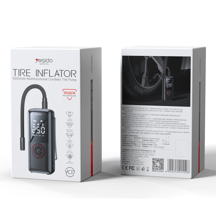 Retail box for cordless tire inflator showing device front and package details