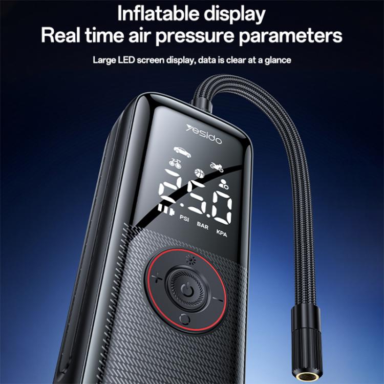 Yesido cordless tire inflator with angled LED screen and metal nozzle tip