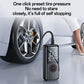 Yesido cordless tire inflator beside car wheel, showing LED pressure readout
