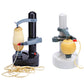 Electric vegetable peeler set: black and white units side by side