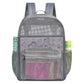 Grey mesh double-shoulder backpack with front zip pocket and clear mesh front