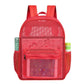 Red mesh double-shoulder backpack with front zip pocket and clear mesh front