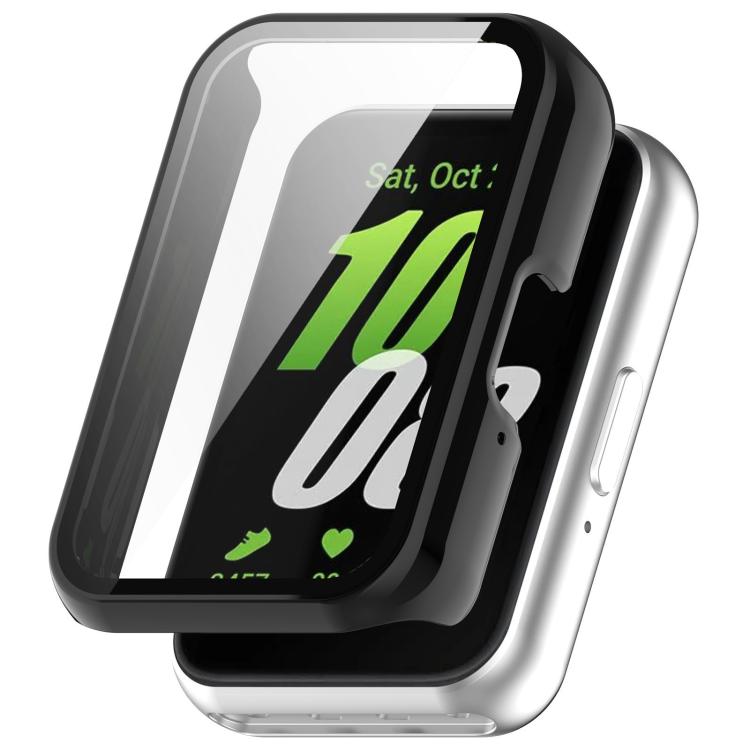 Black watch case with integrated screen protector, shown fitted over a smartwatch