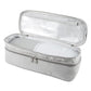 Light gray cosmetic bag open with inner clear zip pouch for toiletries