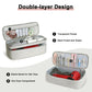 Light gray double-layer cosmetic bag with transparent pocket and elastic mesh organizer