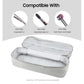 Light gray dual-layer cosmetic bag with open top and internal zip compartments