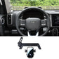Black car phone holder mount with extension arm and cradle near steering wheel