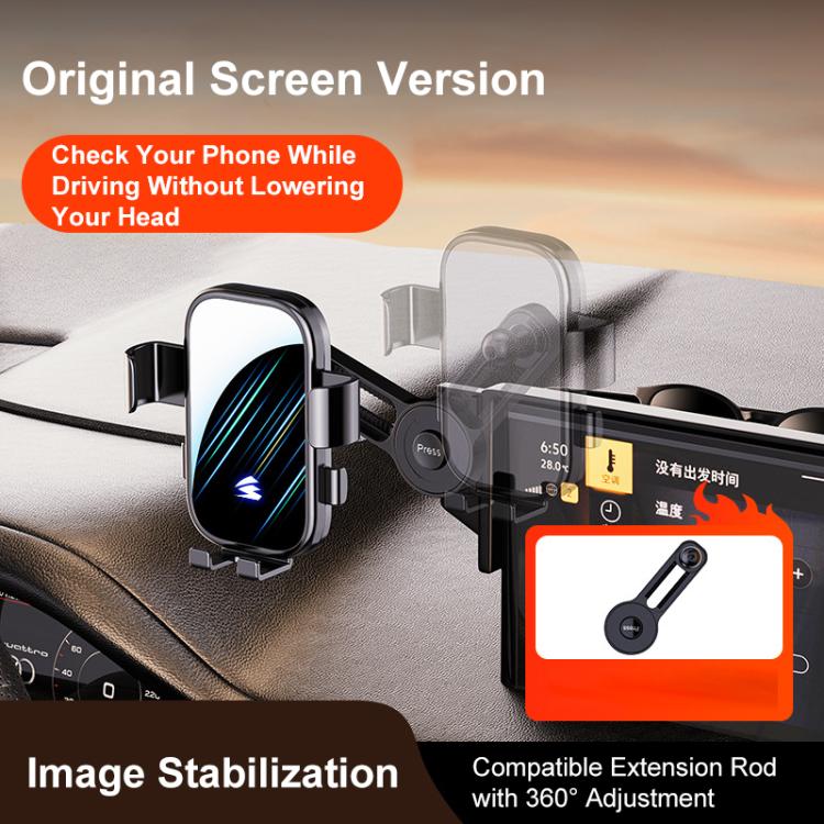 Dashboard phone holder mount with clamp and articulated arm, keeps screen facing driver
