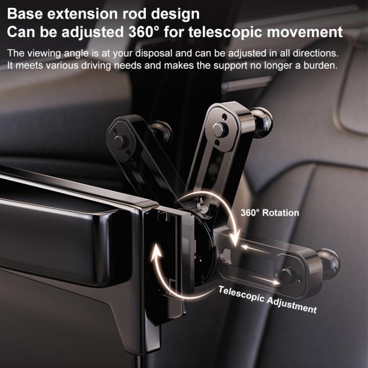 Black telescopic extension rod base with 360° rotation adjustment for dashboard mount
