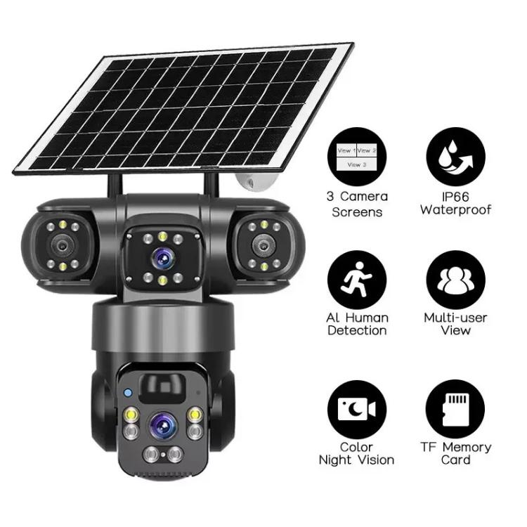 V380 Pro 2MP Panoramic 360 Degrees Triple Lens Wireless WiFi Solar Powered Surveillance Camera