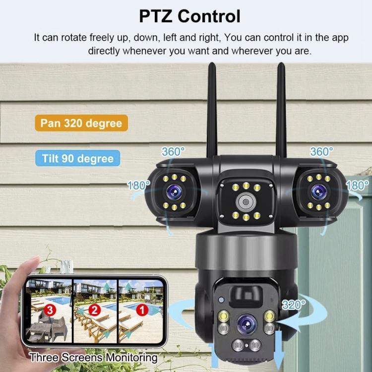 V380 Pro 2MP Panoramic 360 Degrees Triple Lens Wireless WiFi Solar Powered Surveillance Camera