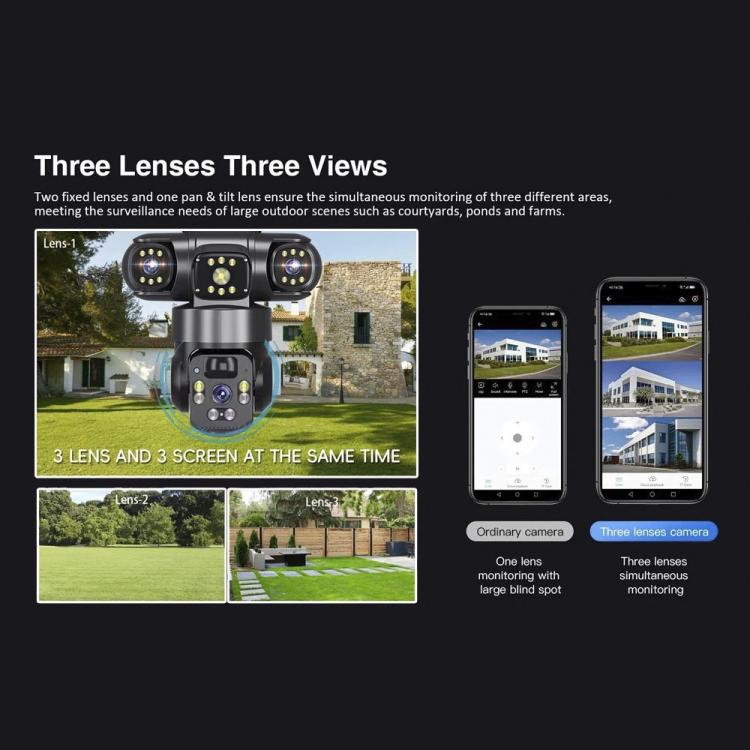 V380 Pro 2MP Panoramic 360 Degrees Triple Lens Wireless WiFi Solar Powered Surveillance Camera