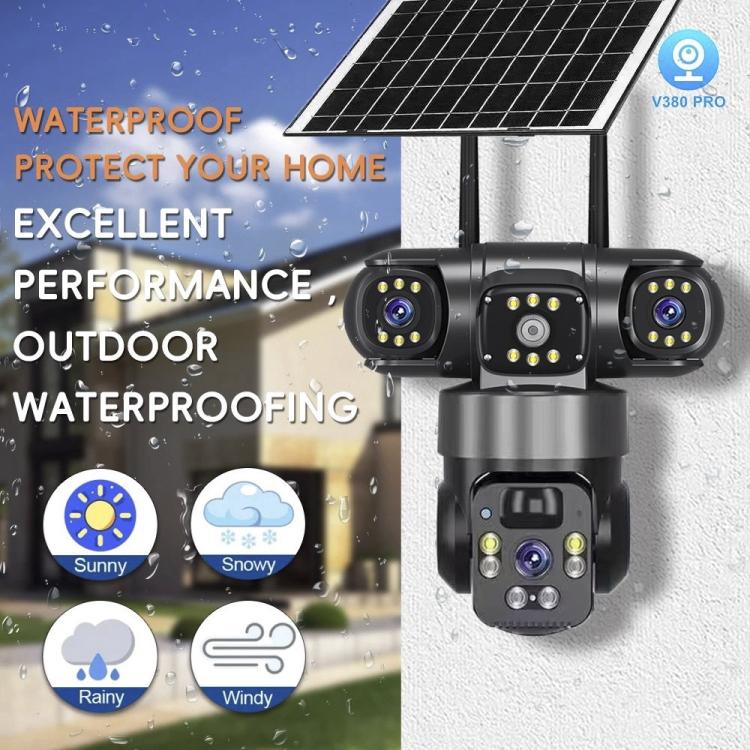 V380 Pro 2MP Panoramic 360 Degrees Triple Lens Wireless WiFi Solar Powered Surveillance Camera
