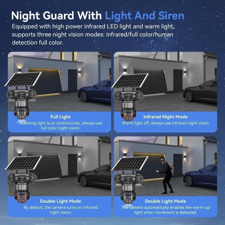 V380 Pro 2MP Panoramic 360 Degrees Triple Lens Wireless WiFi Solar Powered Surveillance Camera