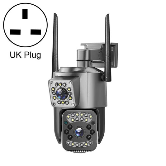 Dual-lens WiFi surveillance camera with UK plug and two rotating antennas