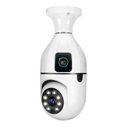 White E27 socket PTZ security bulb camera with dual lens modules