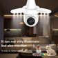 White bulb-style WiFi surveillance camera with bright LED-like glow and front lens