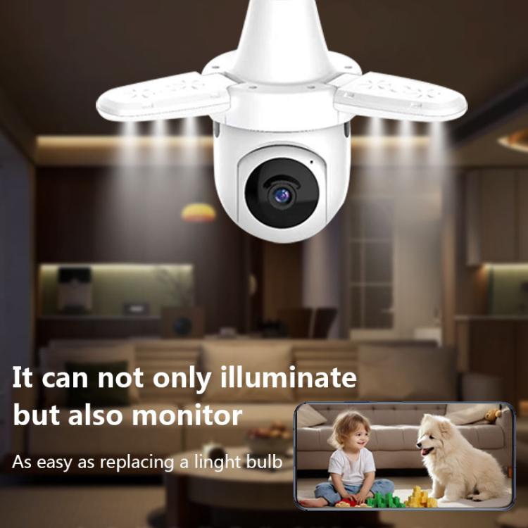 White bulb-style WiFi surveillance camera with bright LED-like glow and front lens