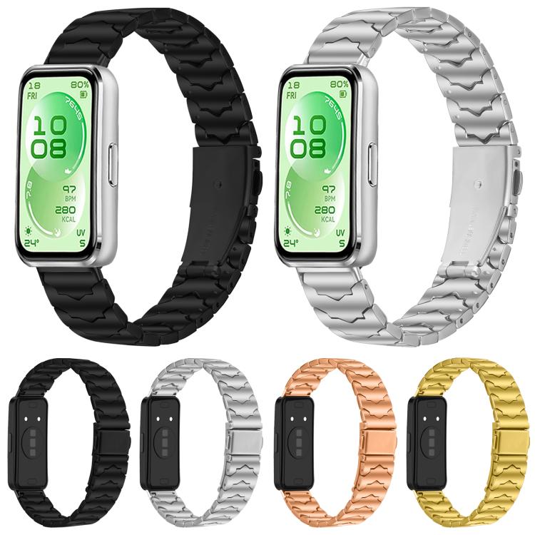 Textured stainless steel watch bands in black, silver, rose gold, and gold