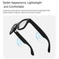 Black smart glasses with rectangular frames and slim temples, shown from the side.