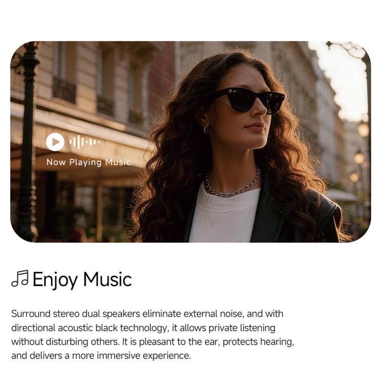 Black smart sunglasses worn by a woman