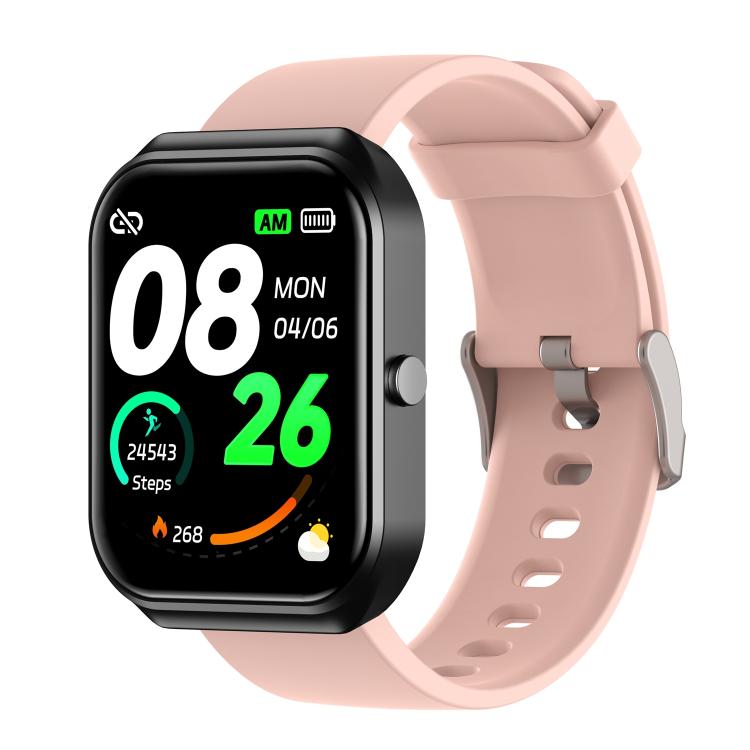 CX2 smart watch with black rectangular screen and pale pink silicone strap