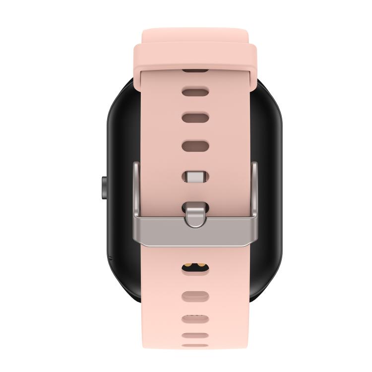 CX2 smart watch rear view with pale pink perforated strap and metal buckle
