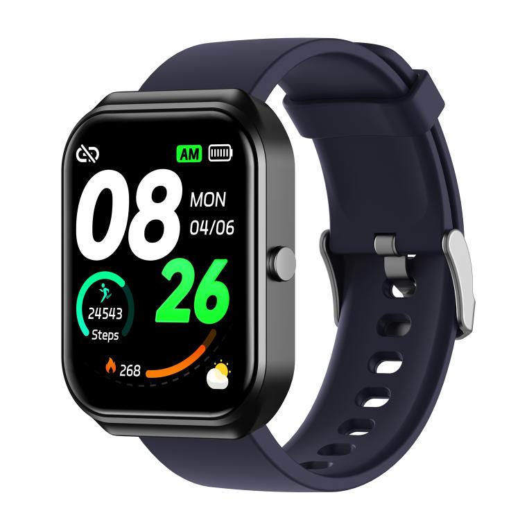 CX2 smart watch with black rectangular screen and dark blue silicone strap