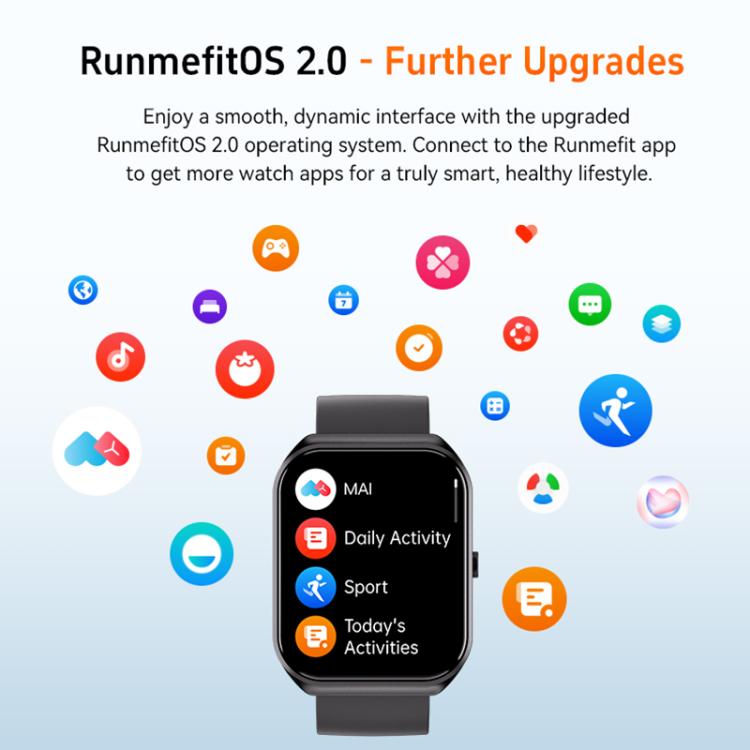 CX2 smart watch displaying its app menu on a dark screen