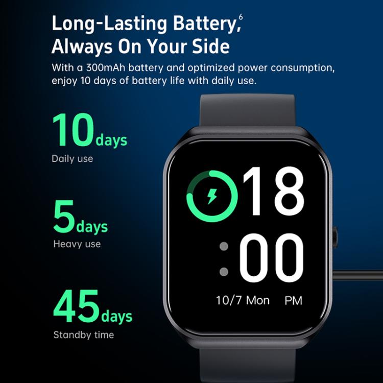 CX2 smart watch with dark strap and digital time display