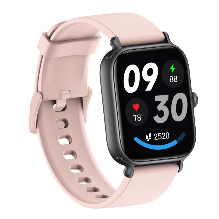 CX3 smart watch with a pale pink strap and dark metal case, opposite angle