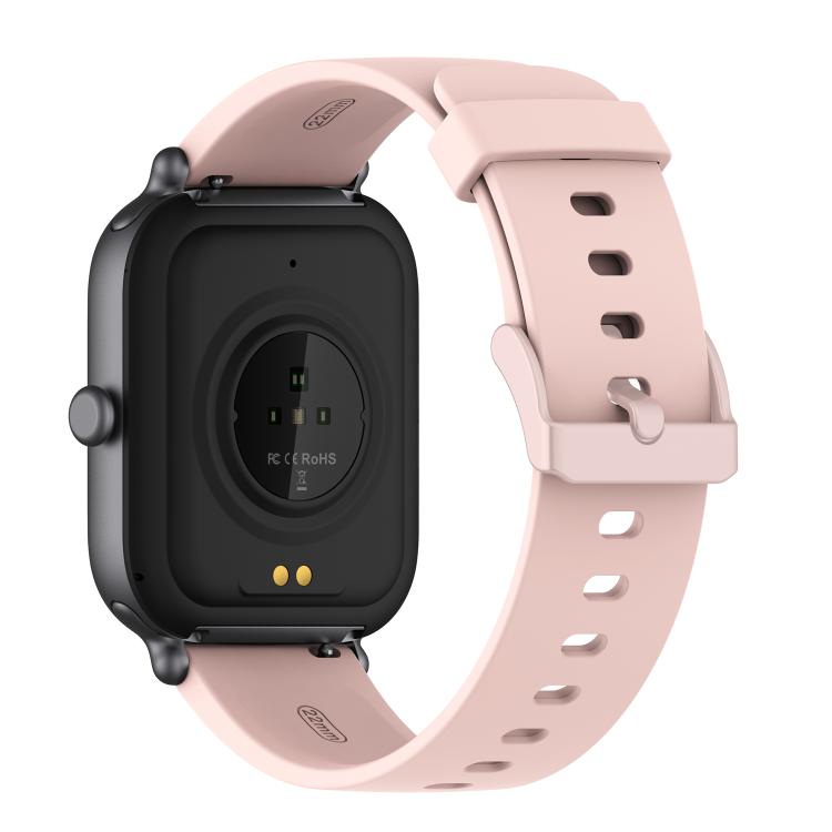 CX3 smart watch rear view with heart rate sensor, charging contacts, and pale pink strap