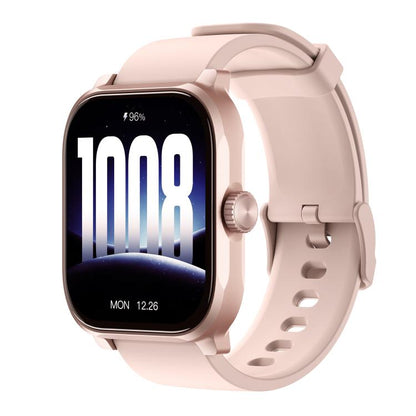 Pink GS12 smartwatch with a large rectangular display and adjustable silicone strap