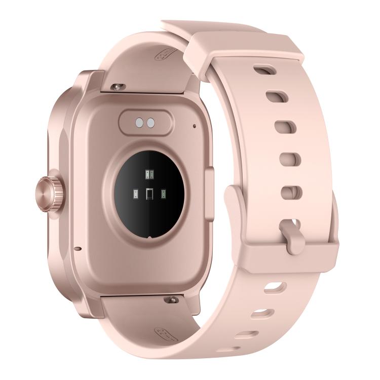 Back of pink GS12 smartwatch showing its sensor and adjustable strap