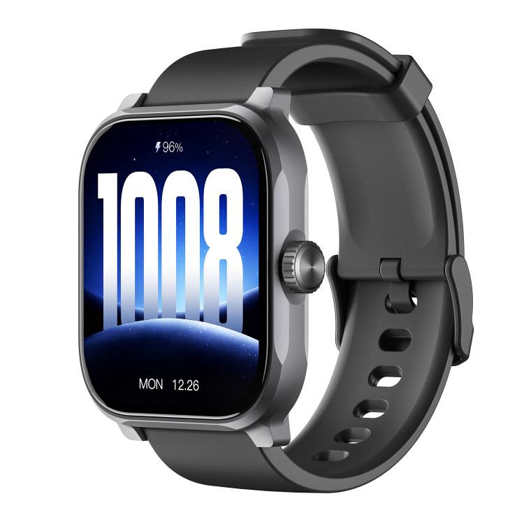 Dark gray GS12 smartwatch with a large rectangular display and adjustable silicone strap