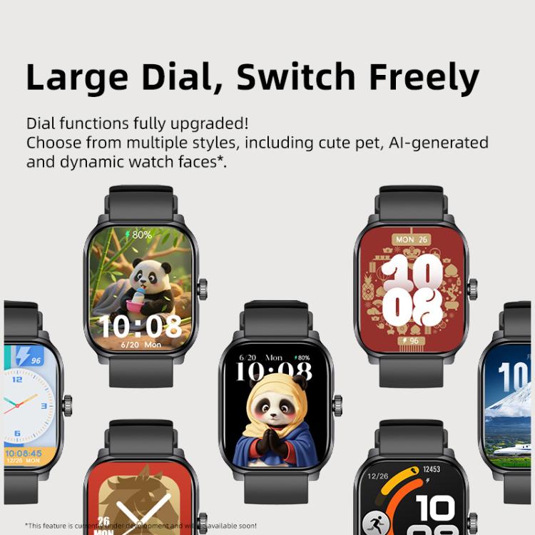 GS12 smartwatch with a large rectangular screen displaying several watch face designs