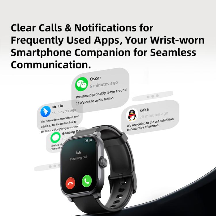 GS12 smartwatch with black strap displaying an incoming call screen