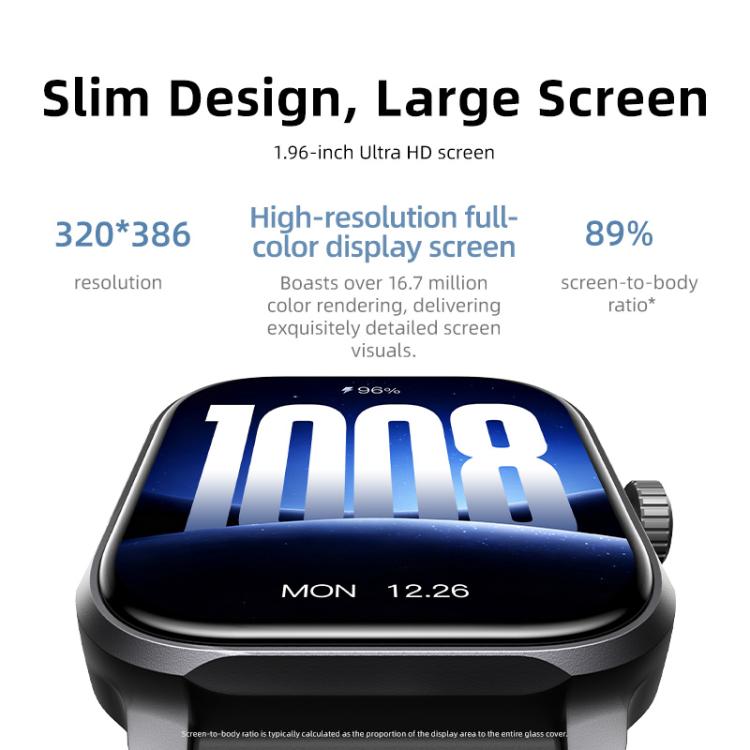 GS12 smartwatch with large rectangular display and dark metal case