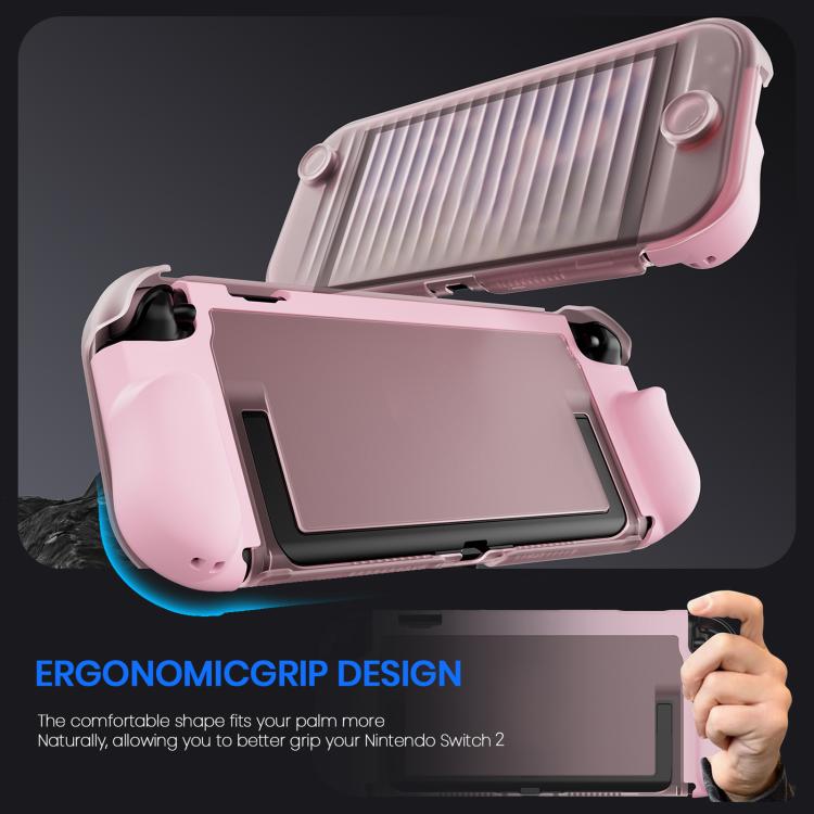 Pink TPU protective case with textured transparent shield and cutouts for Switch console
