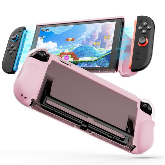 Pink TPU protective case with front cover, transparent armor edges for Switch console