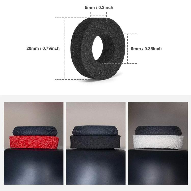 Black soft silicone aiming ring with size markings and red and white ring examples