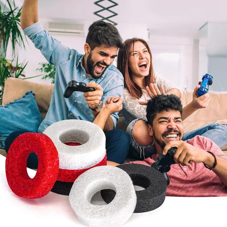 Eight soft silicone aiming rings in red, white, and dark gray