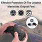 Hand holding a black controller with an inset sponge ring set